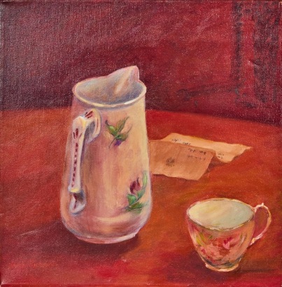 An Original Oil on Canvas of Vintage China in Pink and Red Tones Artist Unknown