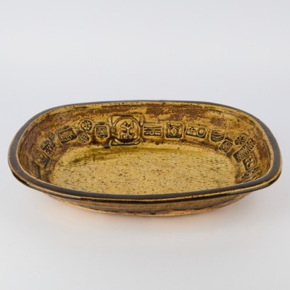 A Large Len Castle Rectangular Bowl with Heavy Impressed Stamped Decoration to the Interior