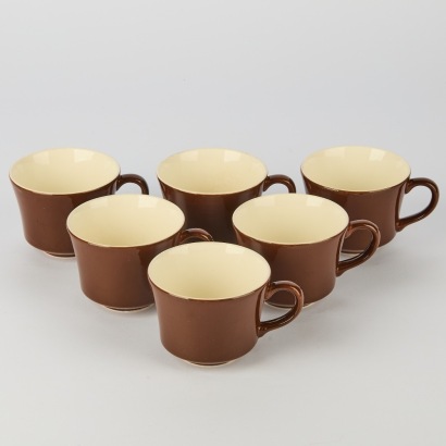 A set of six Vintage Crown Lynn Coffee Cups Dk Brown Glaze