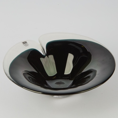 A Black and Clear Crystal Bowl by Mats Jonasson