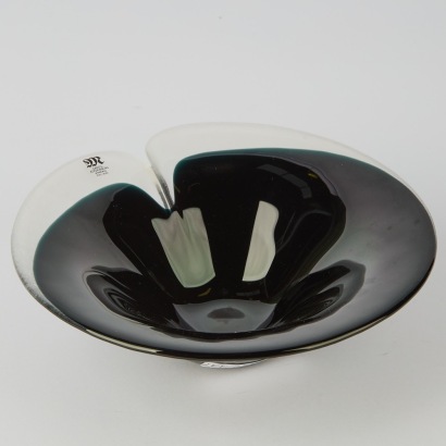 A Black and Clear Crystal Bowl by Mats Jonasson