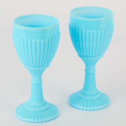 A Pair of Turquoise Blue Opaline Wine Goblets