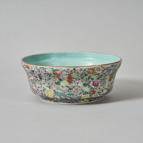 A Chinese Qing Dynasty 'Mille-fleurs' Washer (Da Qing Qianlong Nian Zhi Mark)