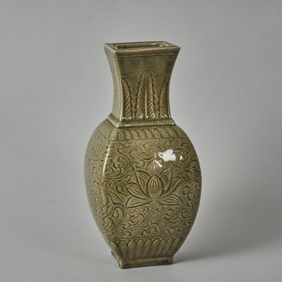 An Early 19th Century Chinese Celadon Incised Square Vase