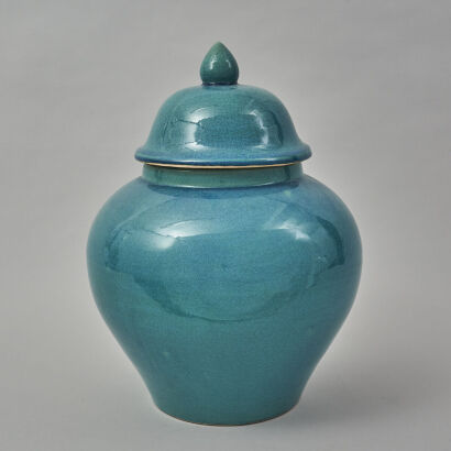 A Chinese Blue-glazed Lidded Jar