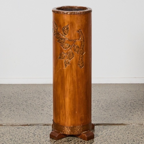 An Arts and Crafts Treen and Copper Umbrella Stand