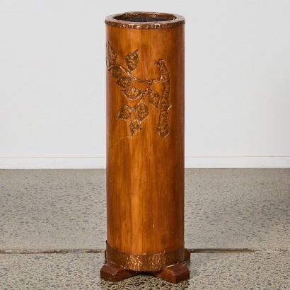 An Arts and Crafts Treen and Copper Umbrella Stand