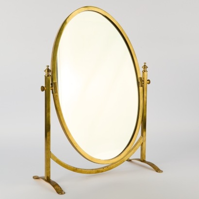 A Hollywood Regency Brass Cheval Table Mirror