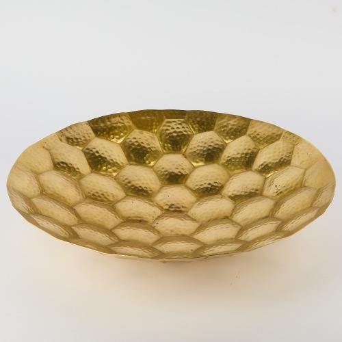 A Large Hand Beaten Brass Coloured Metal Bowl