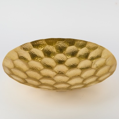 A Large Hand Beaten Brass Coloured Metal Bowl