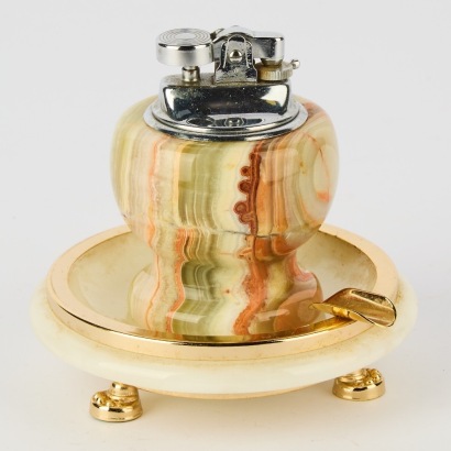 A Vintage Onyx Lighter and Footed Ashtray Set