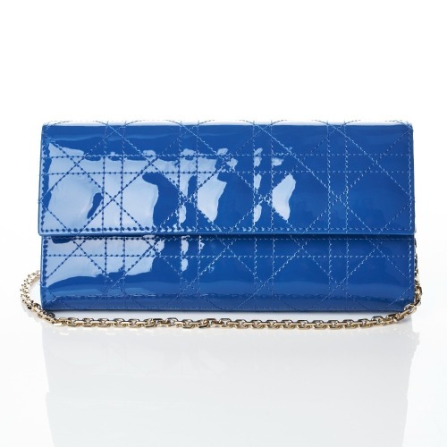 Christian Dior, Blue Patent Cannage Wallet on Chain with Box