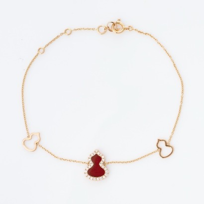 Qeelin, 18ct Rose Gold, 17.5cm Red Agate / Diamond Wu Lu Bracelet with Box / Papers