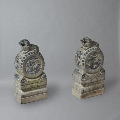 Two Stone Carved Lions