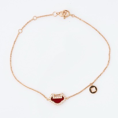 Qeelin, 18ct Rose Gold, 17.5cm Red Agate / Diamond Yu Yi Bracelet with Box / Papers