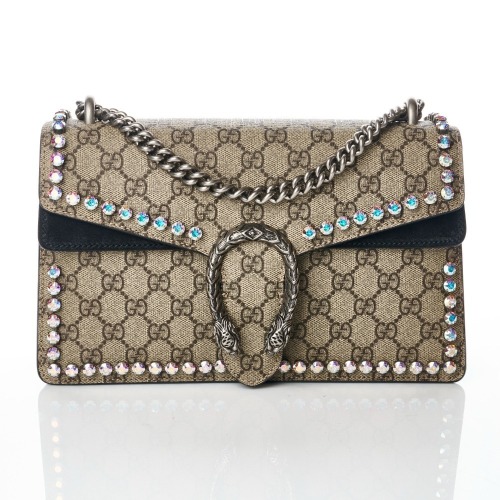 Gucci, GG Supreme Crystal Embellished Dionysus Shoulder Bag