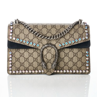 Gucci, GG Supreme Crystal Embellished Dionysus Shoulder Bag