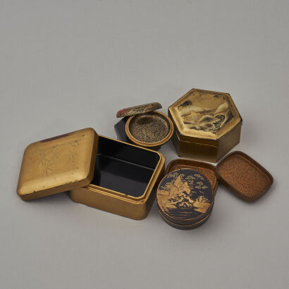 Six Japanese Lacquer and Gilt Boxes