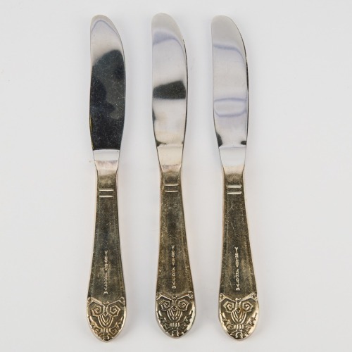 A Trio of Art Deco Silver Plated Knives from The Waldorf Astoria
