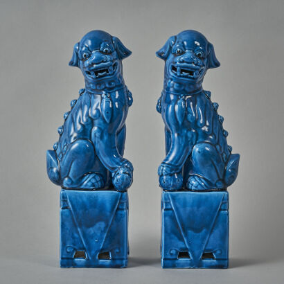 A Pair of Chinese Turquoise Glazed Lion Dog