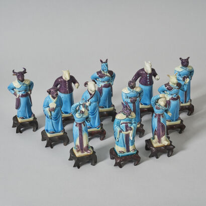 Twelve Exceptional Chinese Late Qing Dynasty Chinese-Zodiac Figural Ornaments