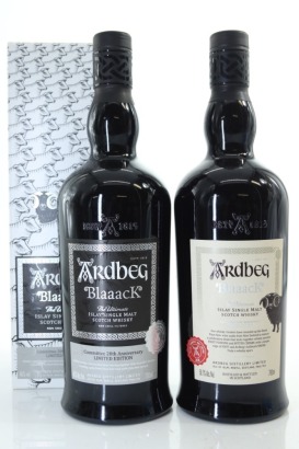 (1) Ardbeg 'Blaaack' (45% ABV) & 'Blaaack' Committee 20th Anniversary 2020 Release (50.7% ABV) Single Malt Scotch Whisky, 2 Bottles Sold as One Lot