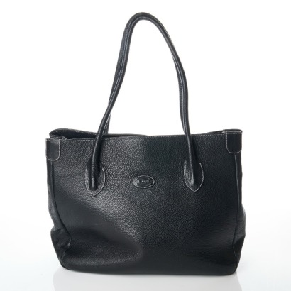 Tod's, Black Grained Leather Tote Bag