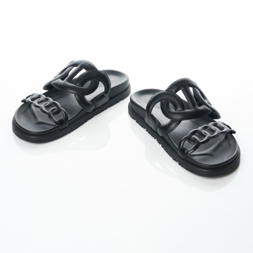 Herm&egrave;s, Black Leather Extra Sandals, Size 36.5
