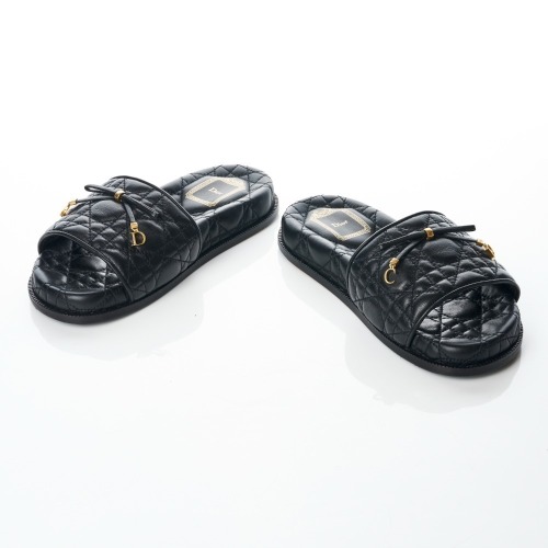 Christian Dior, Black Quilted Leather Slides, Size 36.5