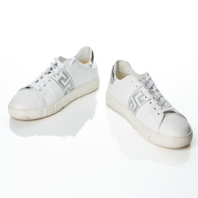 Versace, Greca Logo Leather Sneakers with Box, Size 42
