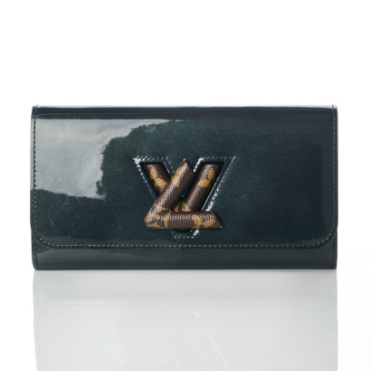 Louis Vuitton, Navy Vernis Monogram Twist Wallet with Box