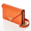 Prada, Orange Saffiano Leather Envelope Flap Chain Shoulder Bag - 2