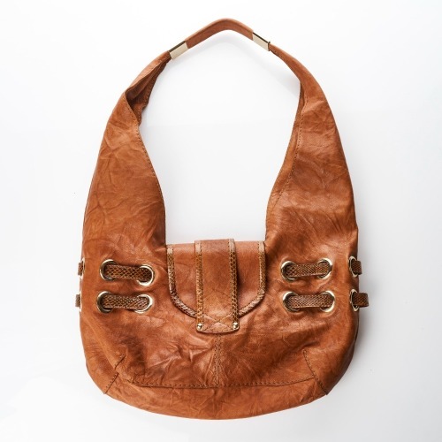 Jimmy Choo, Tan Leather / Snakeskin Trim Shoulder Bag