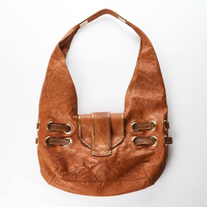 Jimmy Choo, Tan Leather / Snakeskin Trim Shoulder Bag