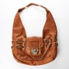 Jimmy Choo, Tan Leather / Snakeskin Trim Shoulder Bag - 2