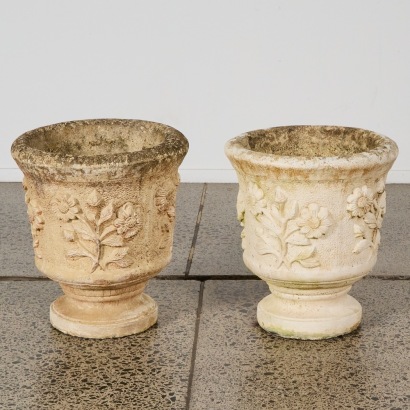 A Pair of Large Vintage Concrete Garden Urns