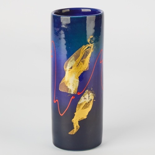 A Peter Collis Blue and Gold Leaf Vase
