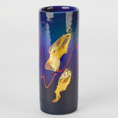 A Peter Collis Blue and Gold Leaf Vase