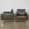 A Pair of Replica Olive Leather Florence Knoll Armchairs - 2
