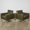 A Pair of Replica Olive Leather Florence Knoll Armchairs