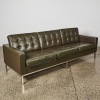 A Replica Olive Leather Florence Knoll Three Seat Sofa