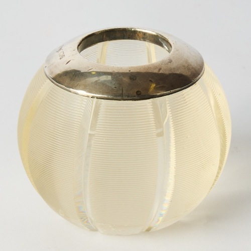 An Antique Sterling Silver Ribbed Glass Match Striker Vesta B'ham 1901