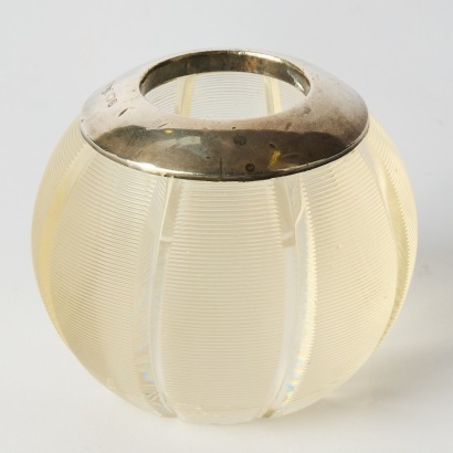 An Antique Sterling Silver Ribbed Glass Match Striker Vesta B'ham 1901