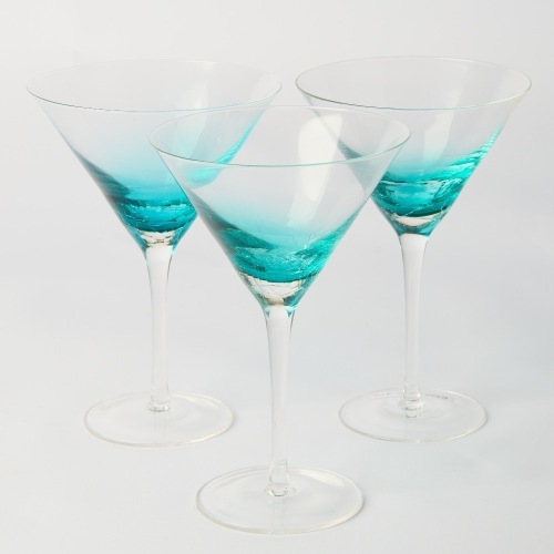 A Set of Three Ice Blue Martini Glasses