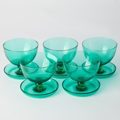 A Set of Five Vintage Green Glass Coupe Glasses
