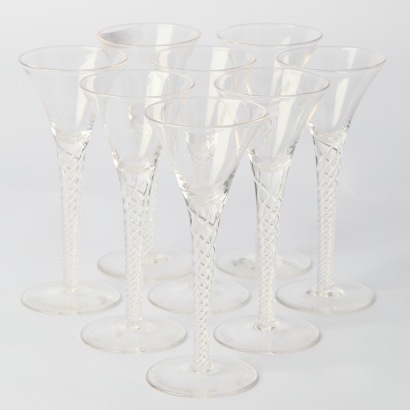 A Set of Eight Air Twist Stem Liqueur Glasses