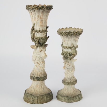 A Pair of Carved Wooden Deer Candle Holders