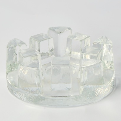 A 1970s Brutalist Glass Trivet with Votive Candle Holder