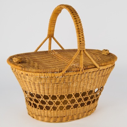 A Vintage Double Sided Wicker Picnic Basket with Toggle Closures