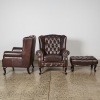 A Pair of Leather Chesterfield Wingback Armchairs and Ottoman - 2